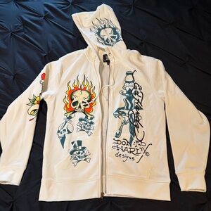 Ed Hardy Zip-Up Hoodie oversized small fits medium